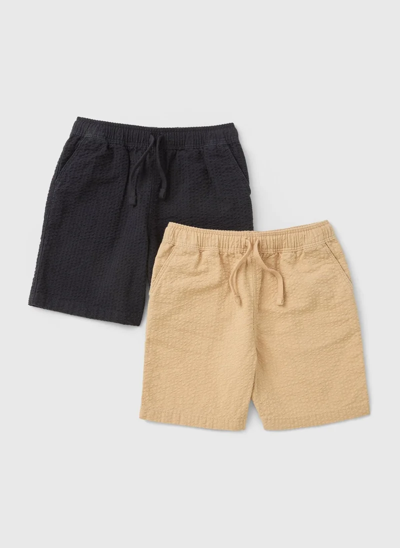Matalan 2 Pack Boys Tan & Navy Textured Shorts